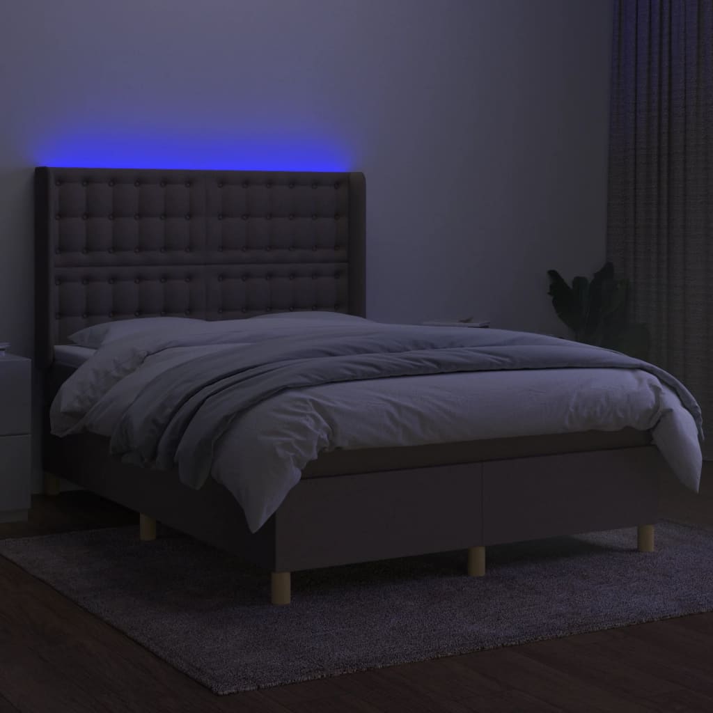kontinentalseng med LED-lys 140x200 cm stof gråbrun