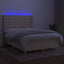 kontinentalseng med LED-lys 140x200 cm stof cremefarvet