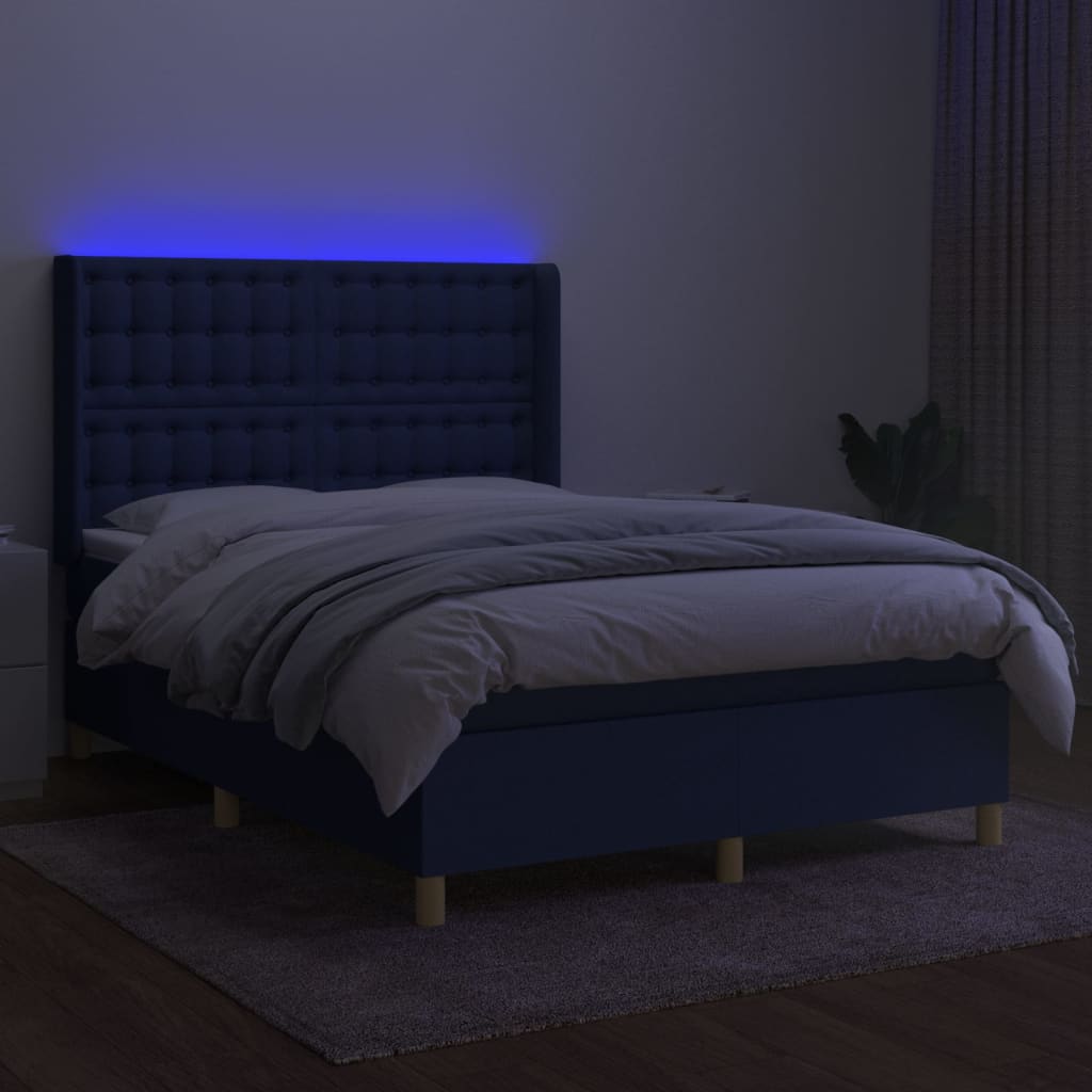 kontinentalseng med LED-lys 140x200 cm stof blå