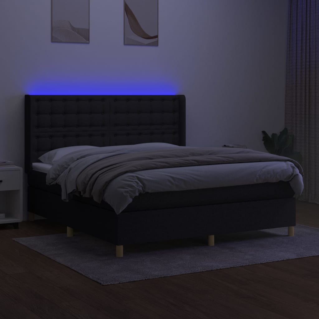 kontinentalseng med LED-lys 160x200 cm stof sort