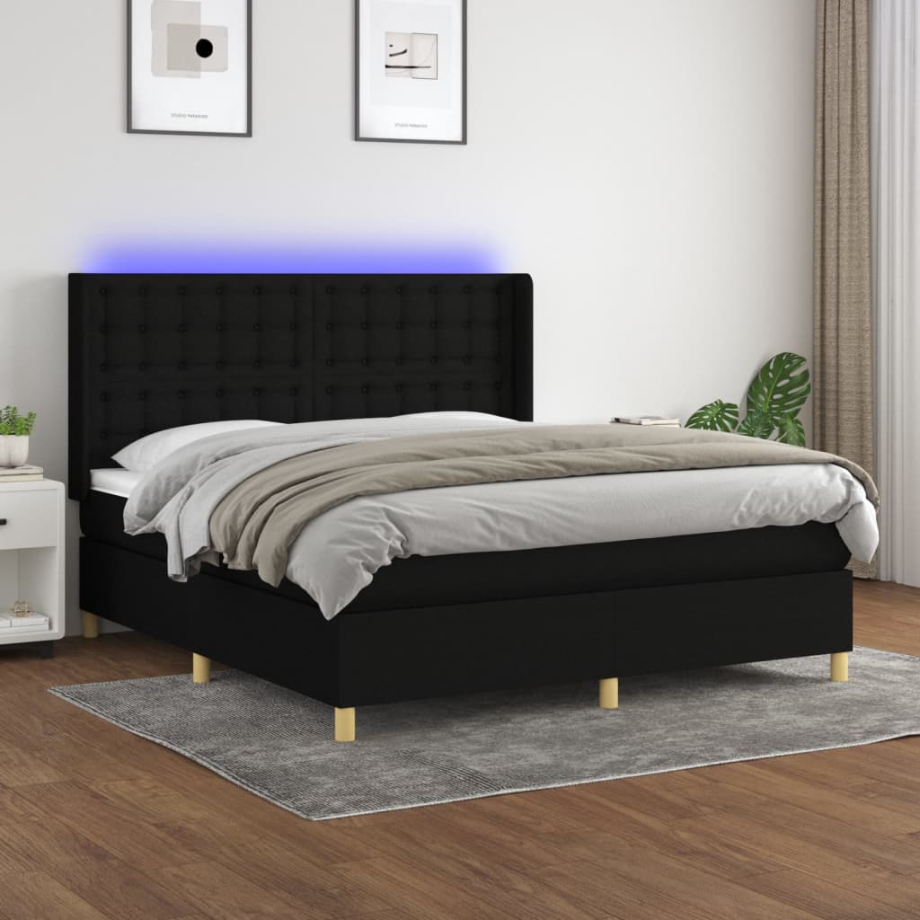 kontinentalseng med LED-lys 160x200 cm stof sort