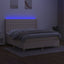 kontinentalseng med LED-lys 160x200 cm stof cremefarvet