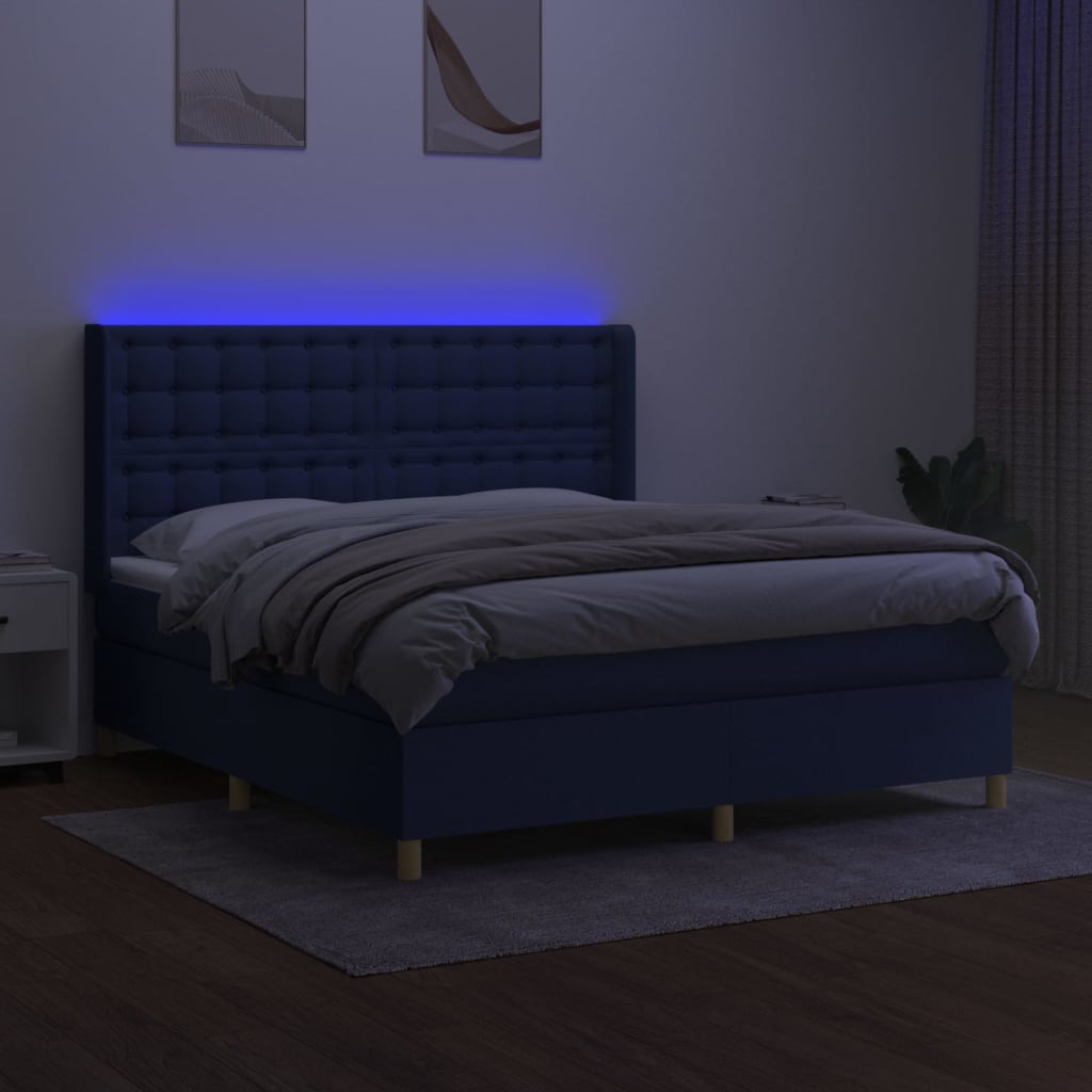 kontinentalseng med LED-lys 160x200 cm stof blå