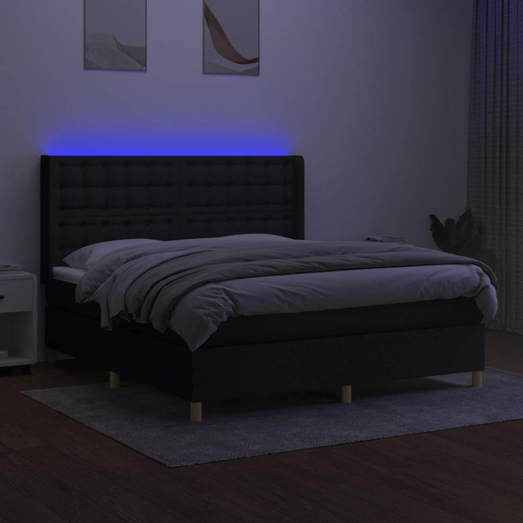 kontinentalseng med LED-lys 180x200 cm stof sort