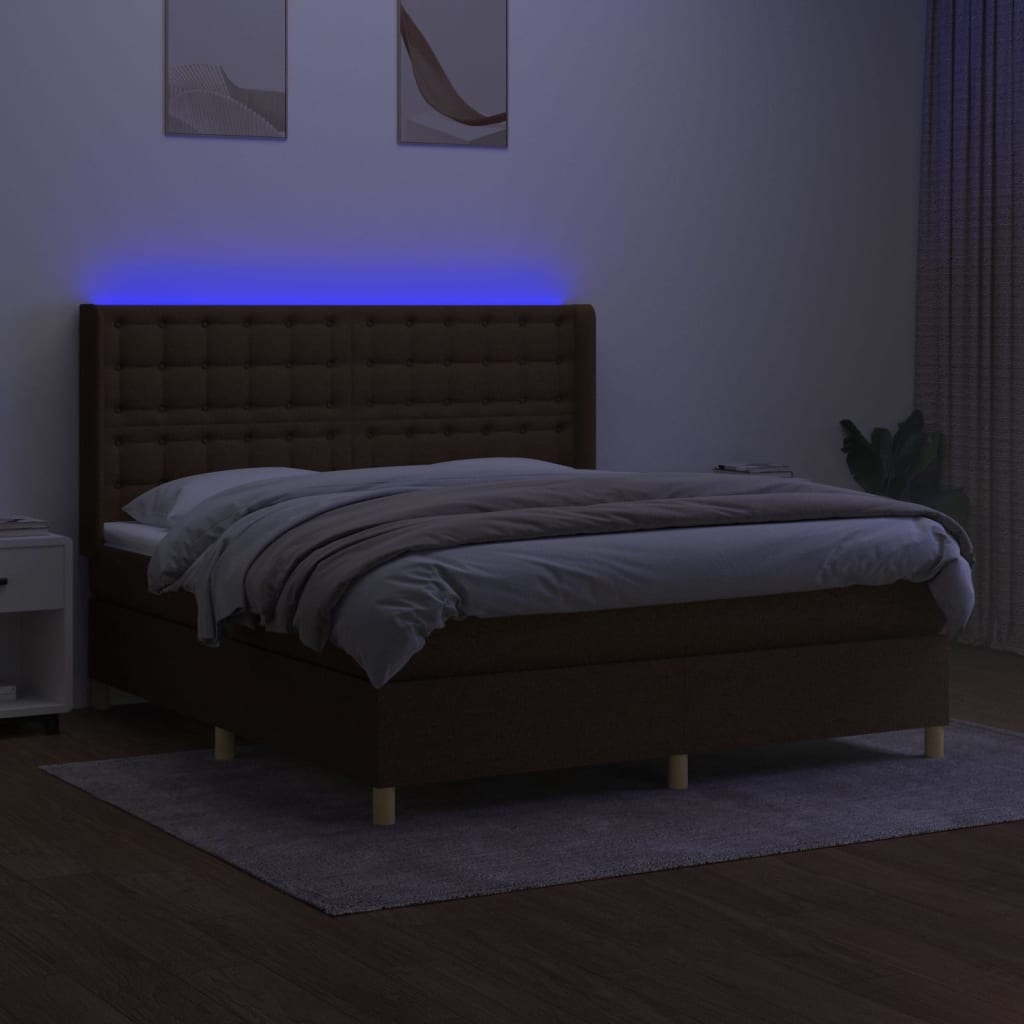 kontinentalseng med LED-lys 180x200 cm stof mørkebrun