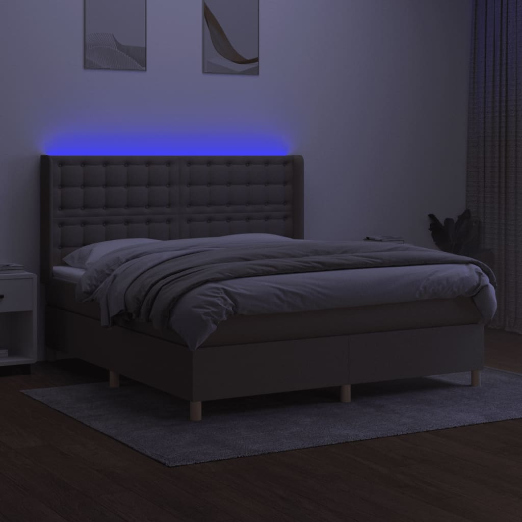 kontinentalseng med LED-lys 180x200 cm stof gråbrun