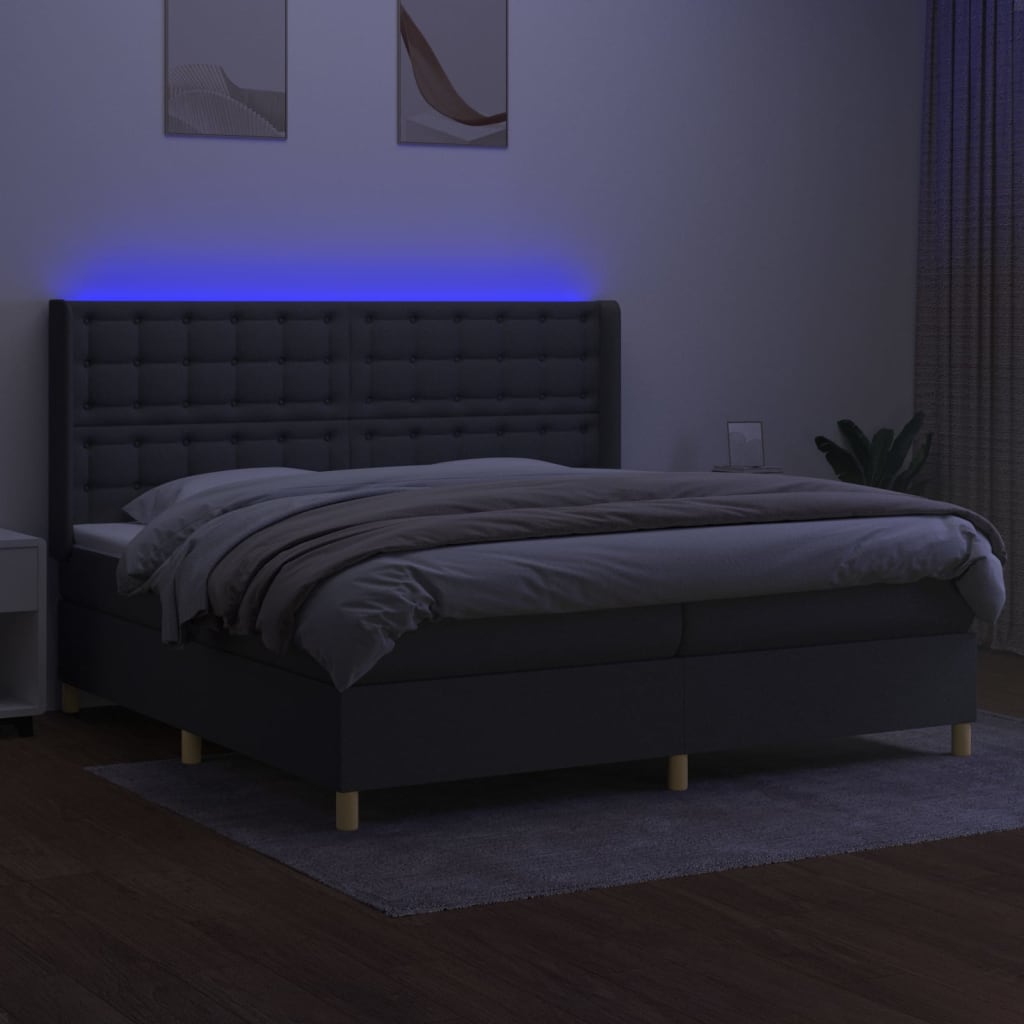 kontinentalseng med LED-lys 200x200 cm stof mørkegrå