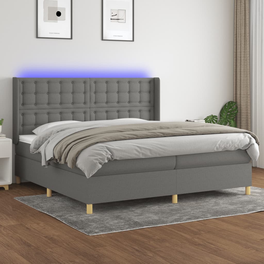 kontinentalseng med LED-lys 200x200 cm stof mørkegrå