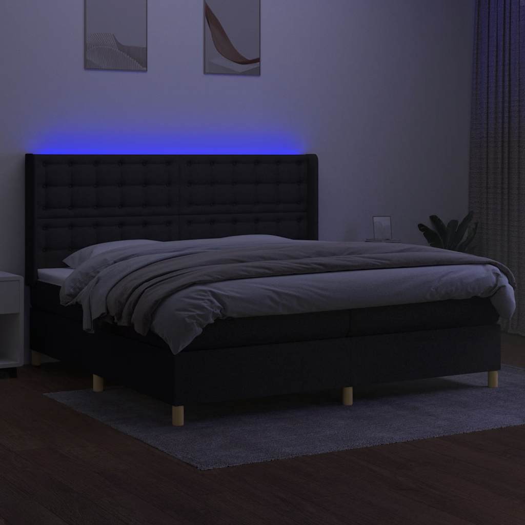 kontinentalseng med LED-lys 200x200 cm stof sort