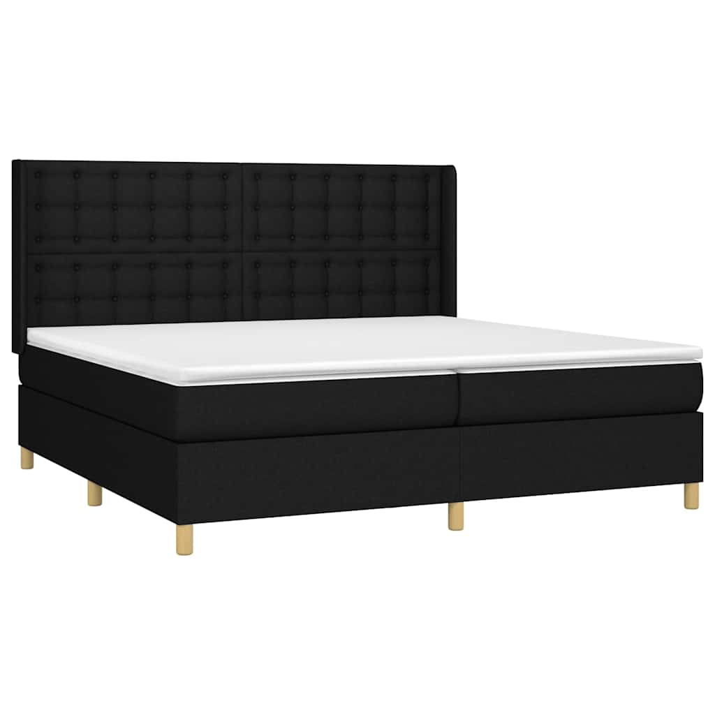 kontinentalseng med LED-lys 200x200 cm stof sort