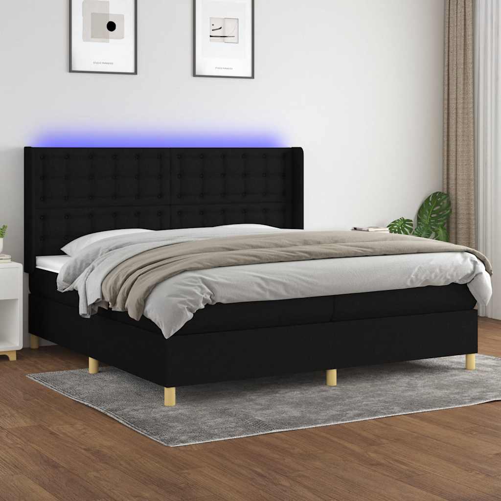 kontinentalseng med LED-lys 200x200 cm stof sort
