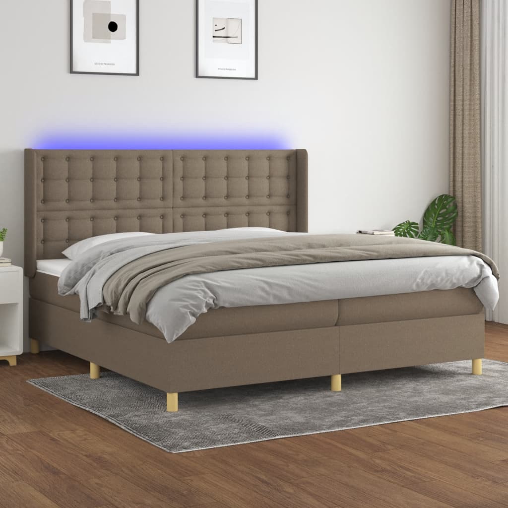 kontinentalseng med LED-lys 200x200 cm stof gråbrun