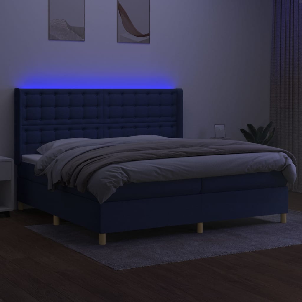 kontinentalseng med LED-lys 200x200 cm stof blå
