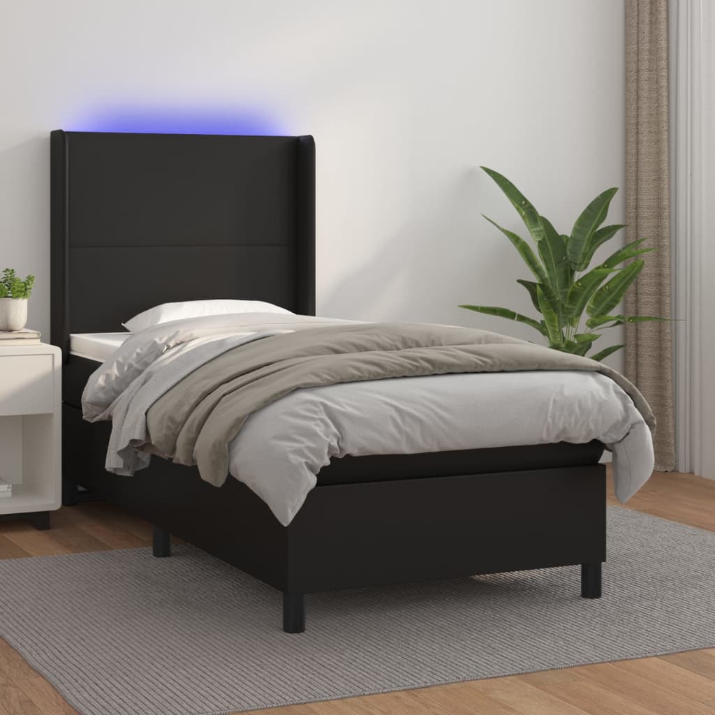kontinentalseng med LED-lys 80x200 cm kunstlæder sort