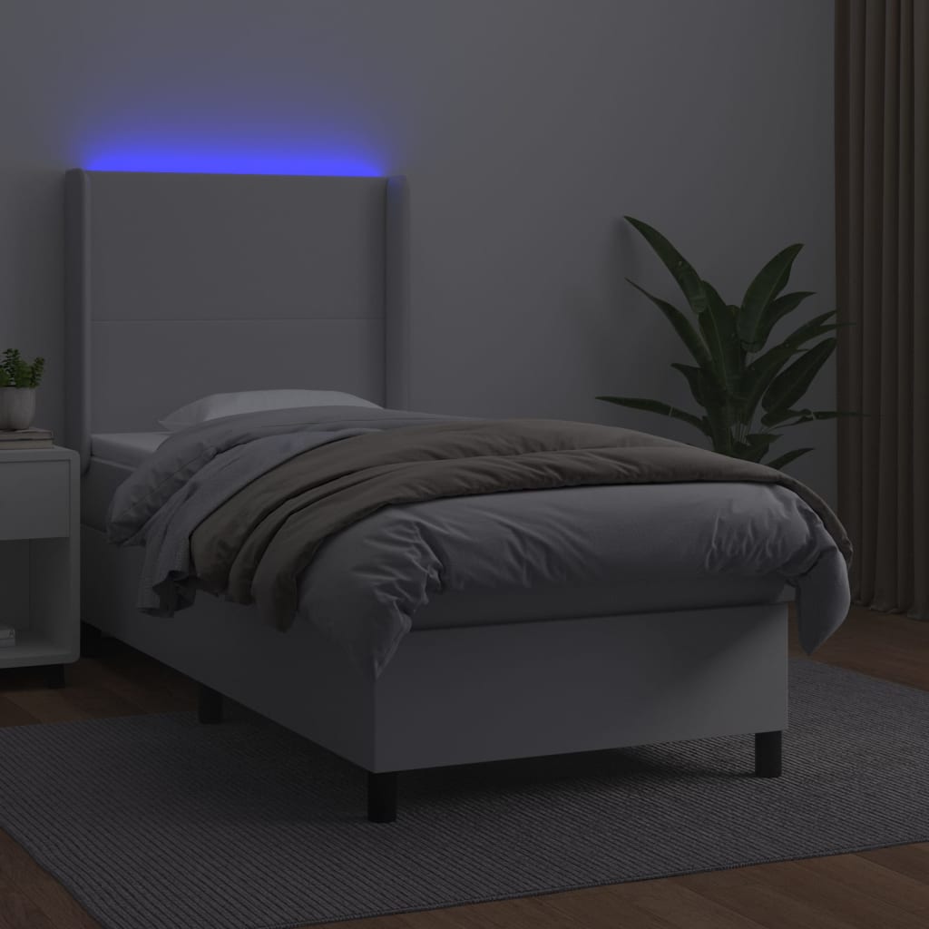 kontinentalseng med LED-lys 80x200 cm kunstlæder hvid