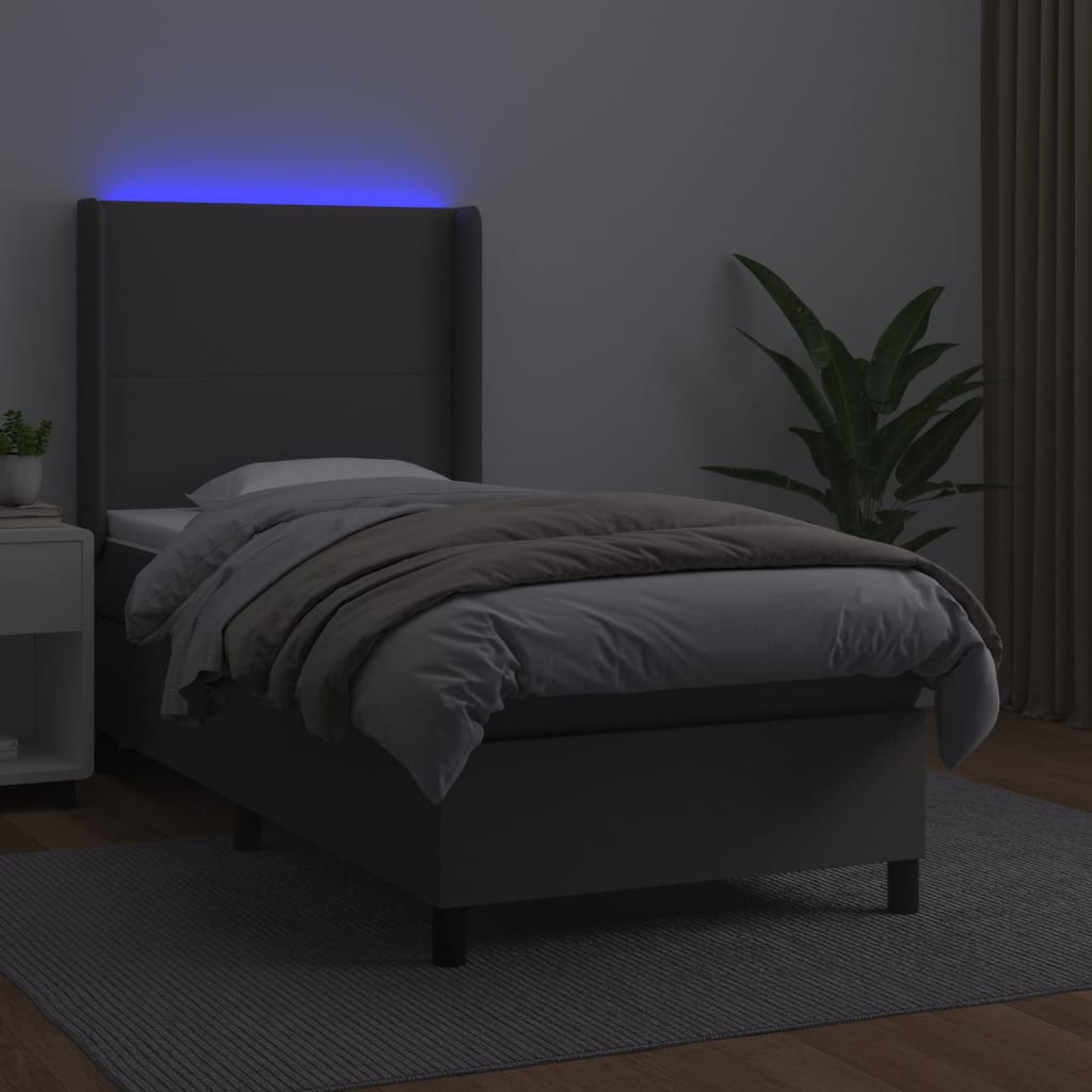 kontinentalseng med LED-lys 90x190 cm kunstlæder grå