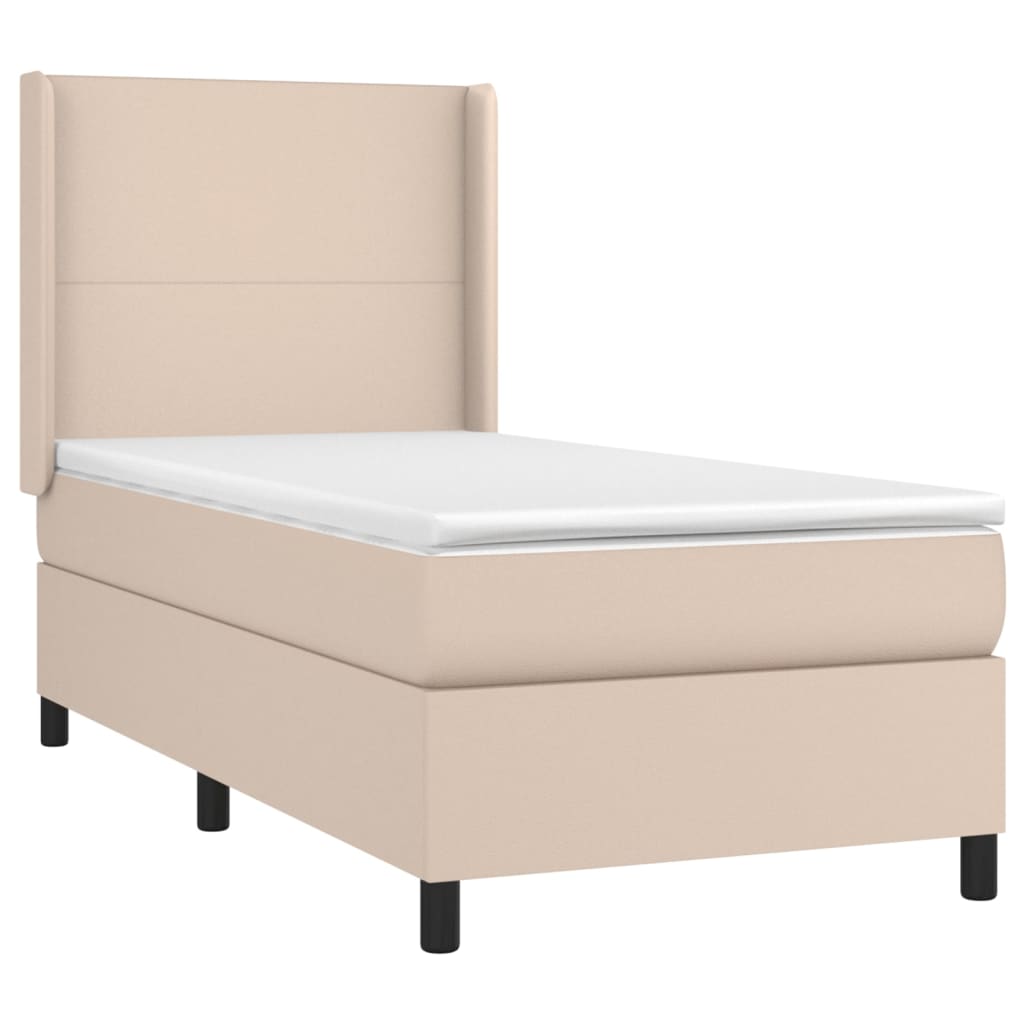 kontinentalseng LED-lys 90x200 cm kunstlæder cappuccinofarvet