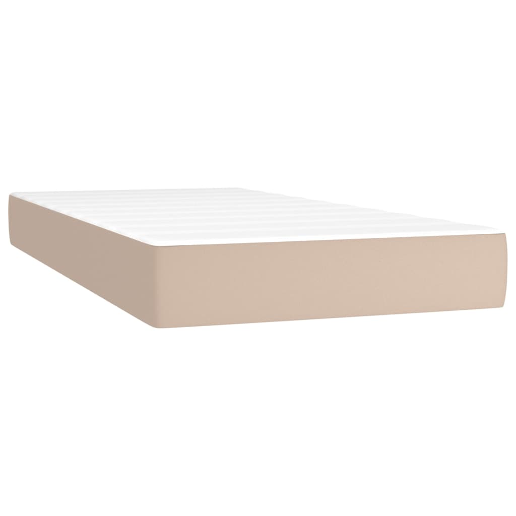 kontinentalseng LED-lys 90x200 cm kunstlæder cappuccinofarvet