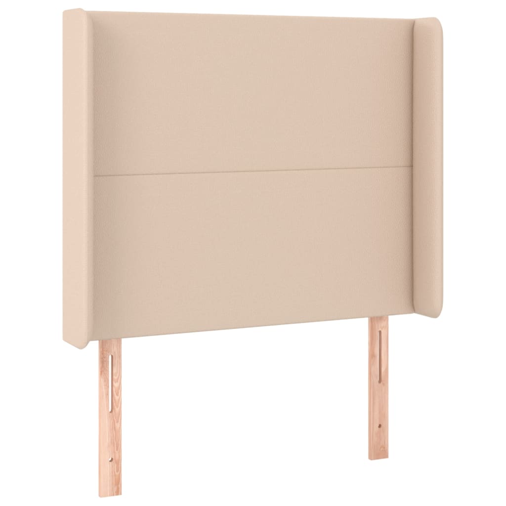 kontinentalseng LED-lys 90x200 cm kunstlæder cappuccinofarvet