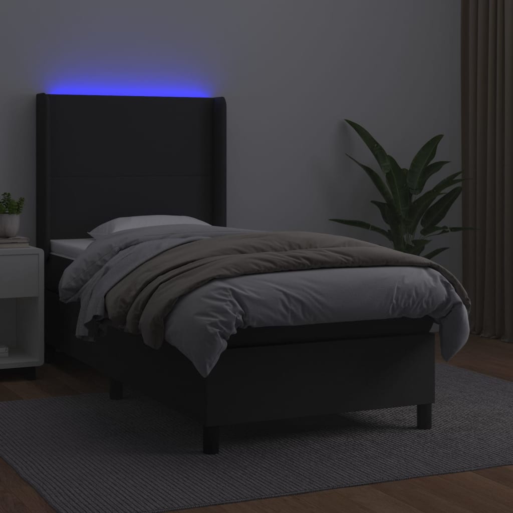 kontinentalseng med LED-lys 100x200 cm kunstlæder sort