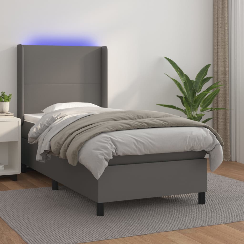 kontinentalseng med LED-lys 100x200 cm kunstlæder grå