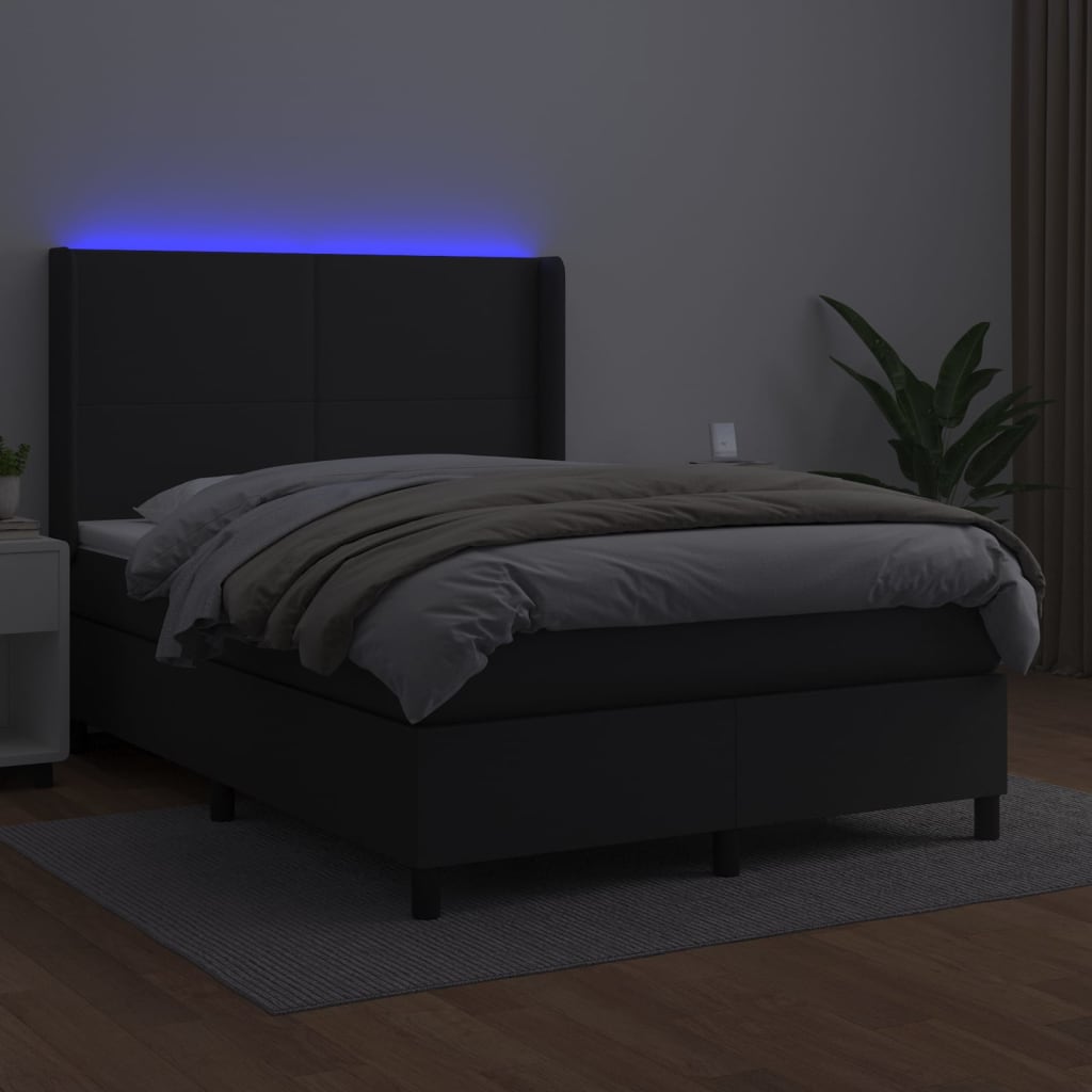 kontinentalseng med LED-lys 140x190 cm kunstlæder sort