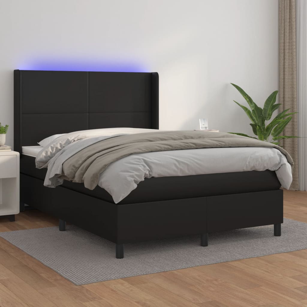 kontinentalseng med LED-lys 140x190 cm kunstlæder sort