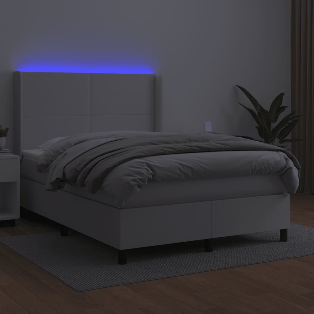 kontinentalseng med LED-lys 140x190 cm kunstlæder hvid