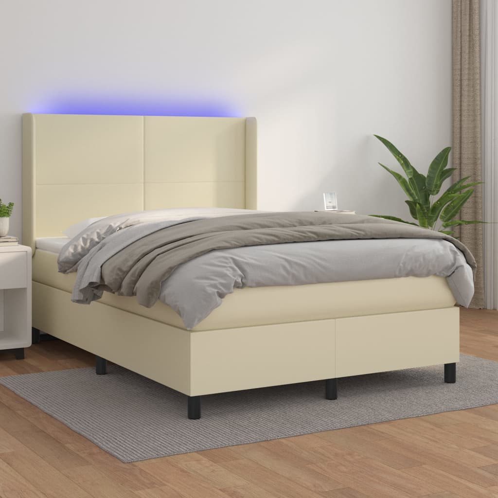 kontinentalseng med LED-lys 140x190 cm kunstlæder cremefarvet