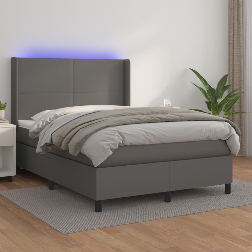 kontinentalseng med LED-lys 140x190 cm kunstlæder grå