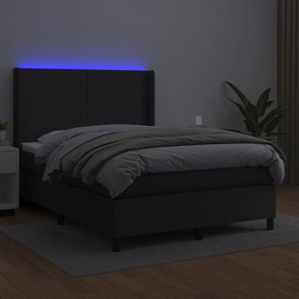 kontinentalseng med LED-lys 140x200 cm kunstlæder sort
