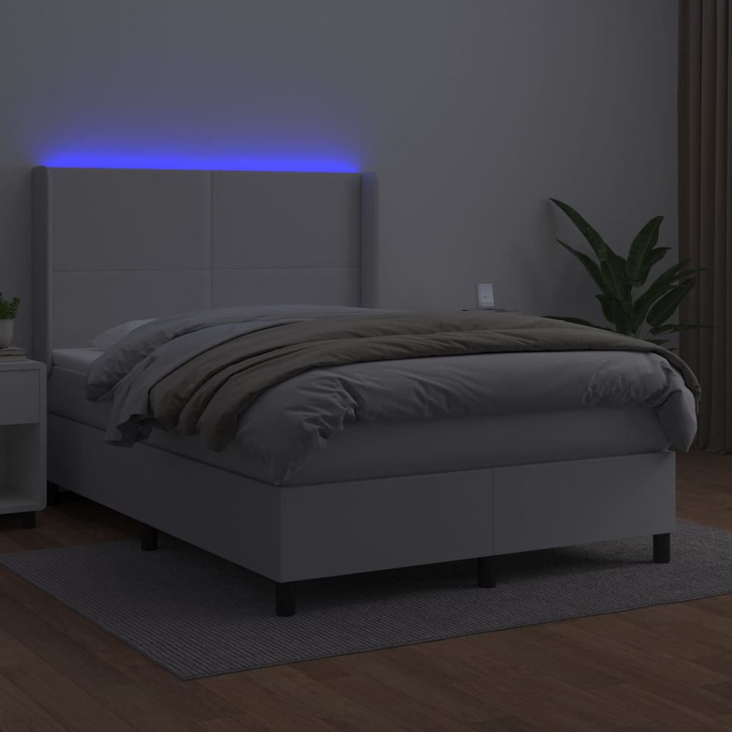 kontinentalseng med LED-lys 140x200 cm kunstlæder hvid