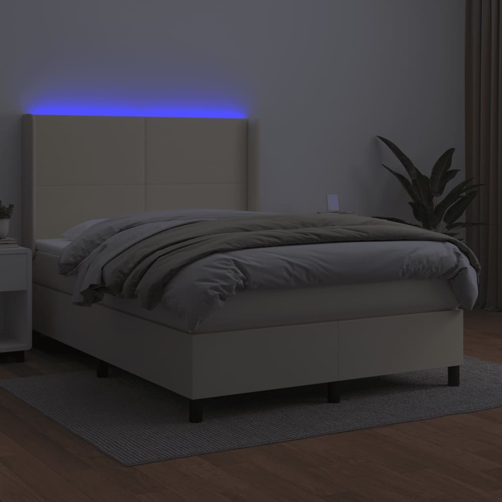kontinentalseng med LED-lys 140x200 cm kunstlæder cremefarvet