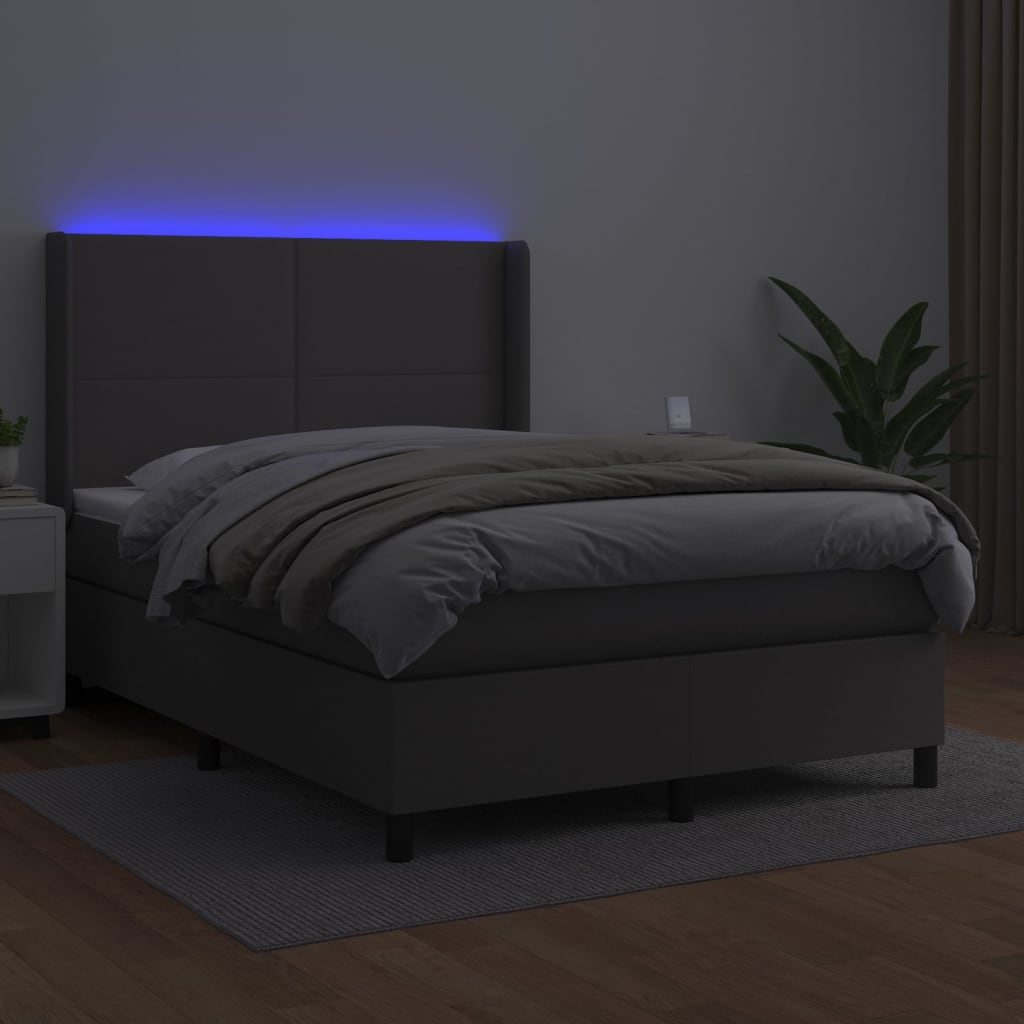 kontinentalseng med LED-lys 140x200 cm kunstlæder grå