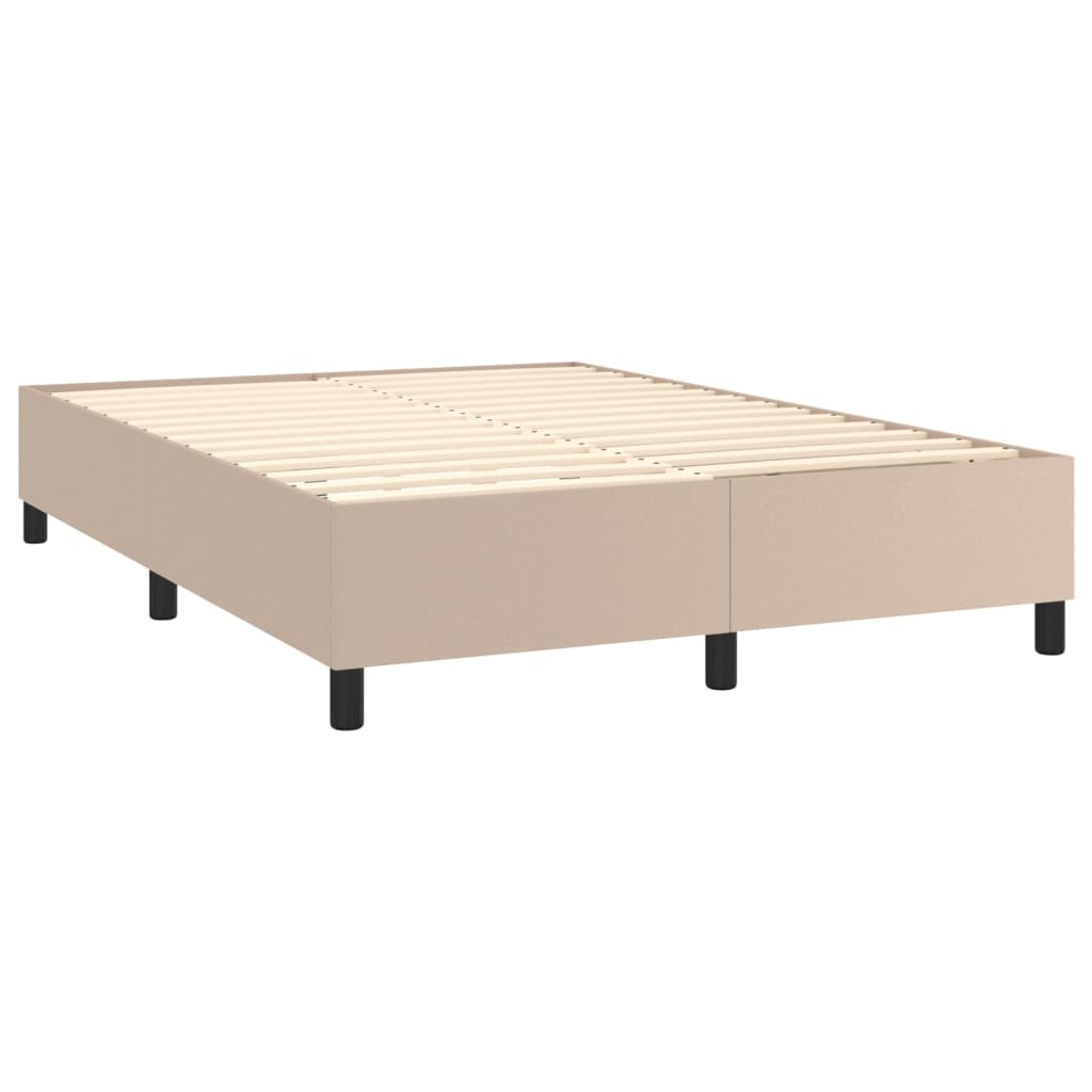 kontinentalseng LED-lys 140x200 cm kunstlæder cappuccinofarvet