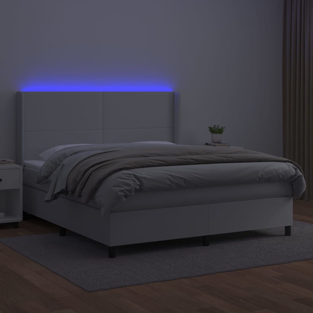 kontinentalseng med LED-lys 160x200 cm kunstlæder hvid