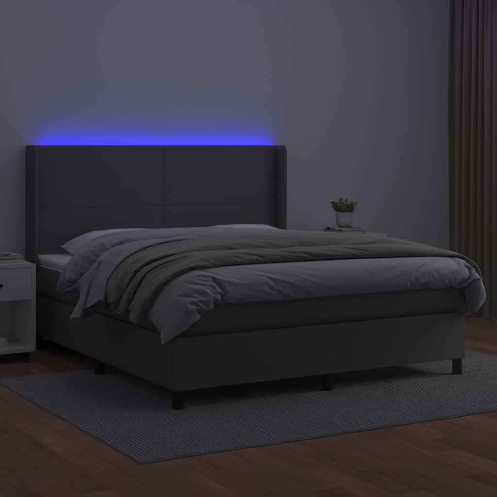 kontinentalseng med LED-lys 160x200 cm kunstlæder grå