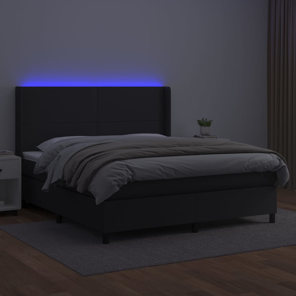 kontinentalseng med LED-lys 180x200 cm kunstlæder sort