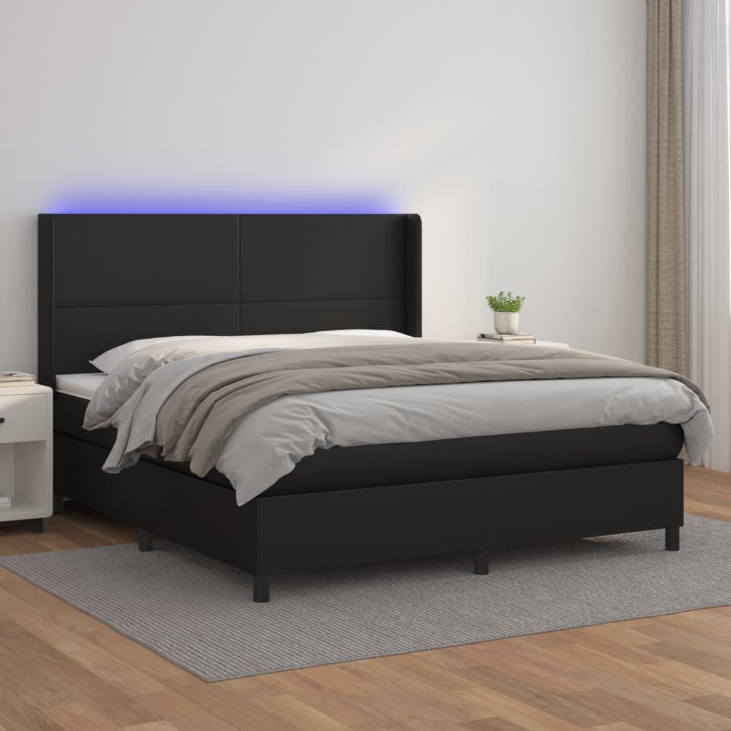 kontinentalseng med LED-lys 180x200 cm kunstlæder sort