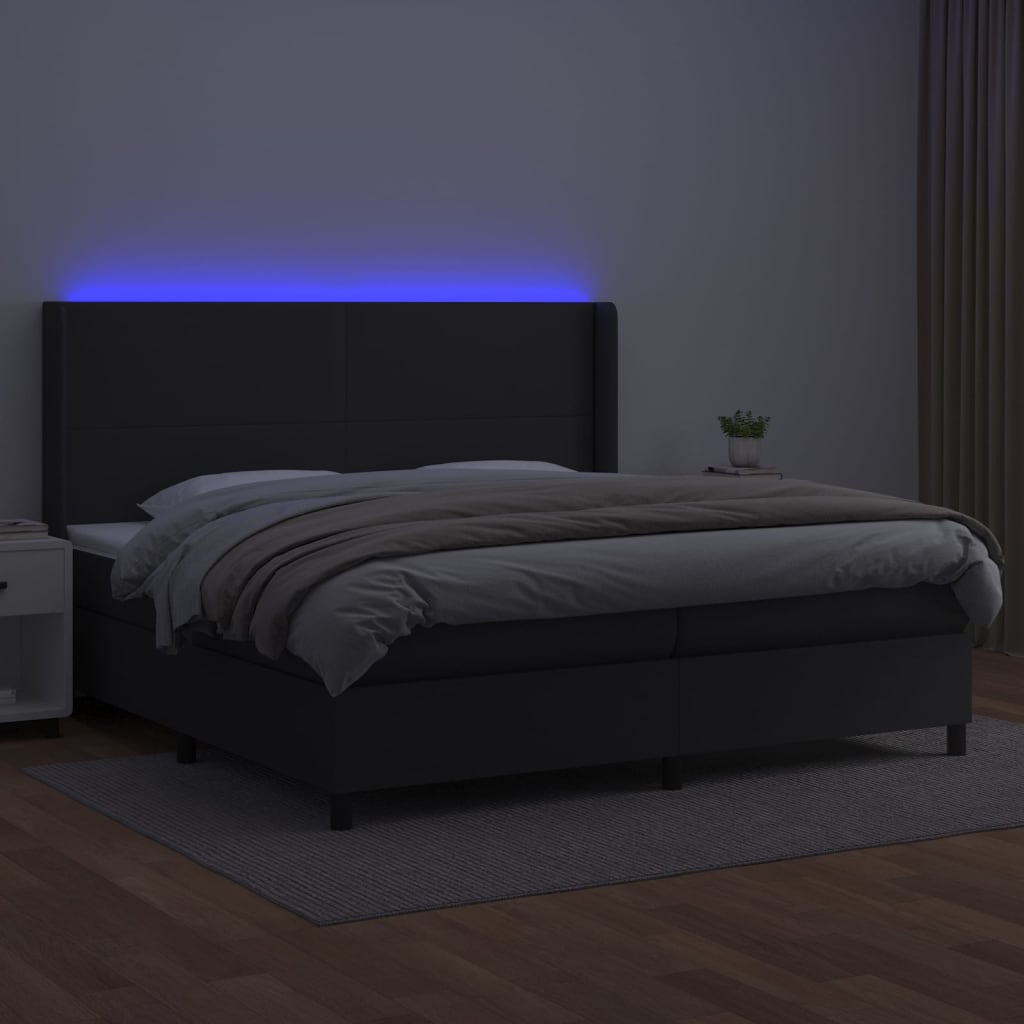 kontinentalseng med LED-lys 200x200 cm kunstlæder sort