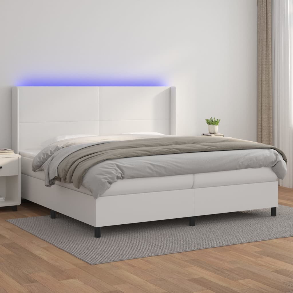 kontinentalseng med LED-lys 200x200 cm kunstlæder hvid