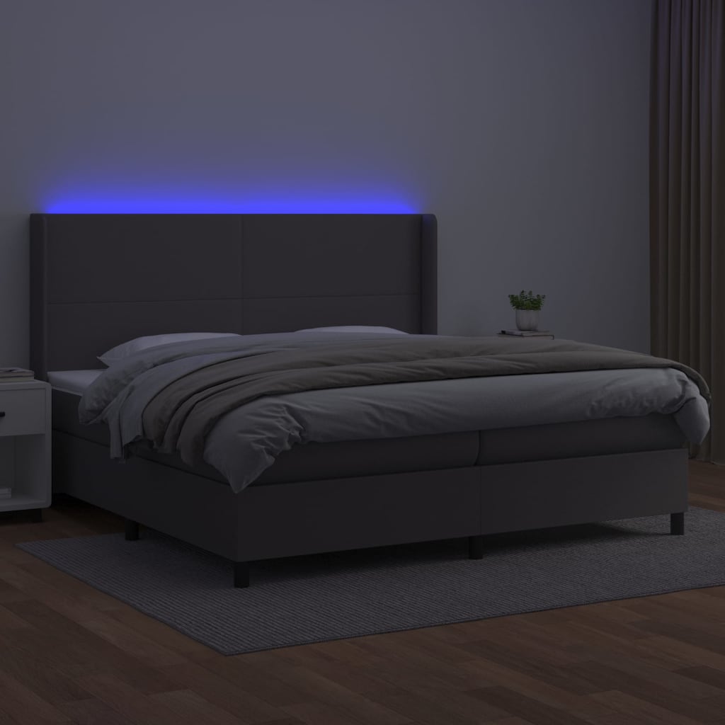 kontinentalseng med LED-lys 200x200 cm kunstlæder grå