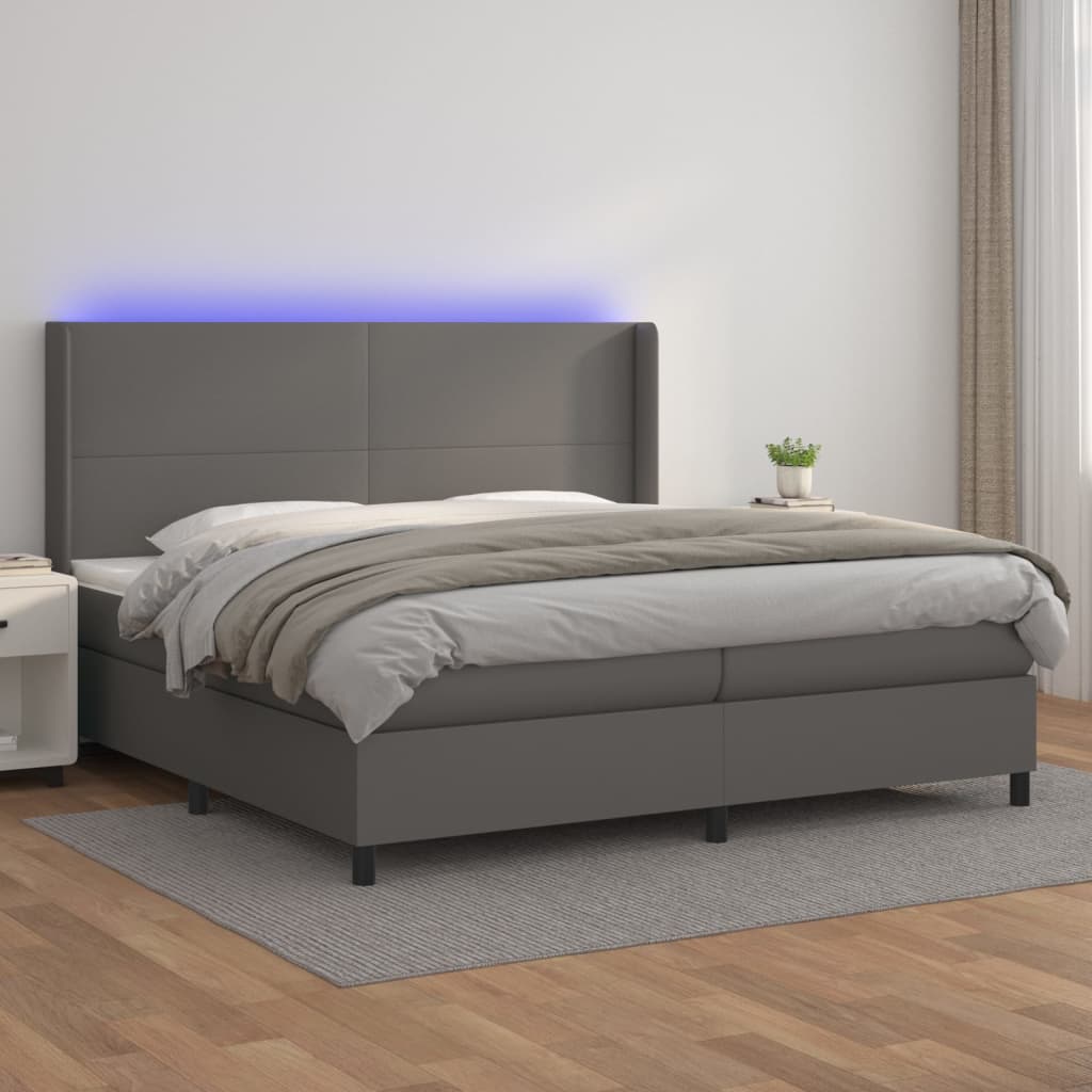 kontinentalseng med LED-lys 200x200 cm kunstlæder grå