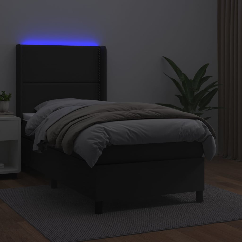 kontinentalseng med LED-lys 90x190 cm kunstlæder sort