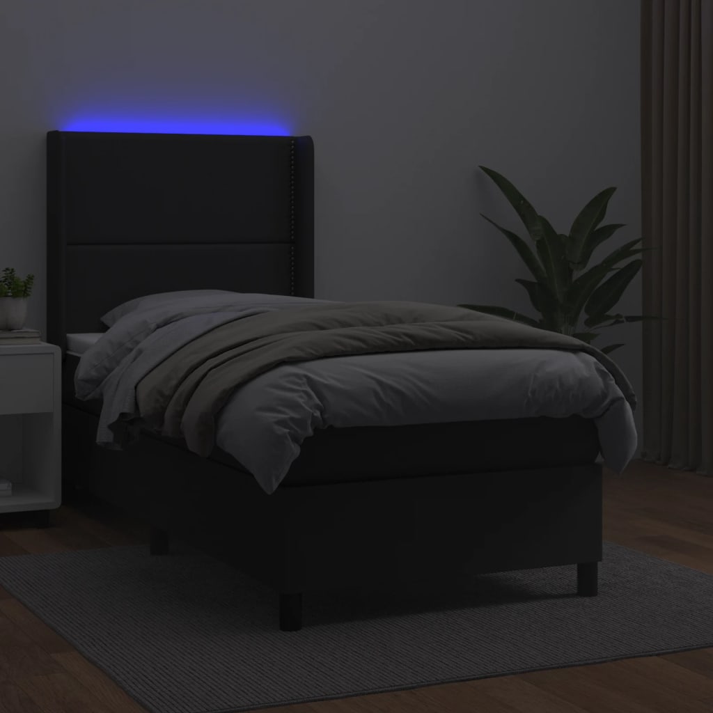 kontinentalseng med LED-lys 90x200 cm kunstlæder sort