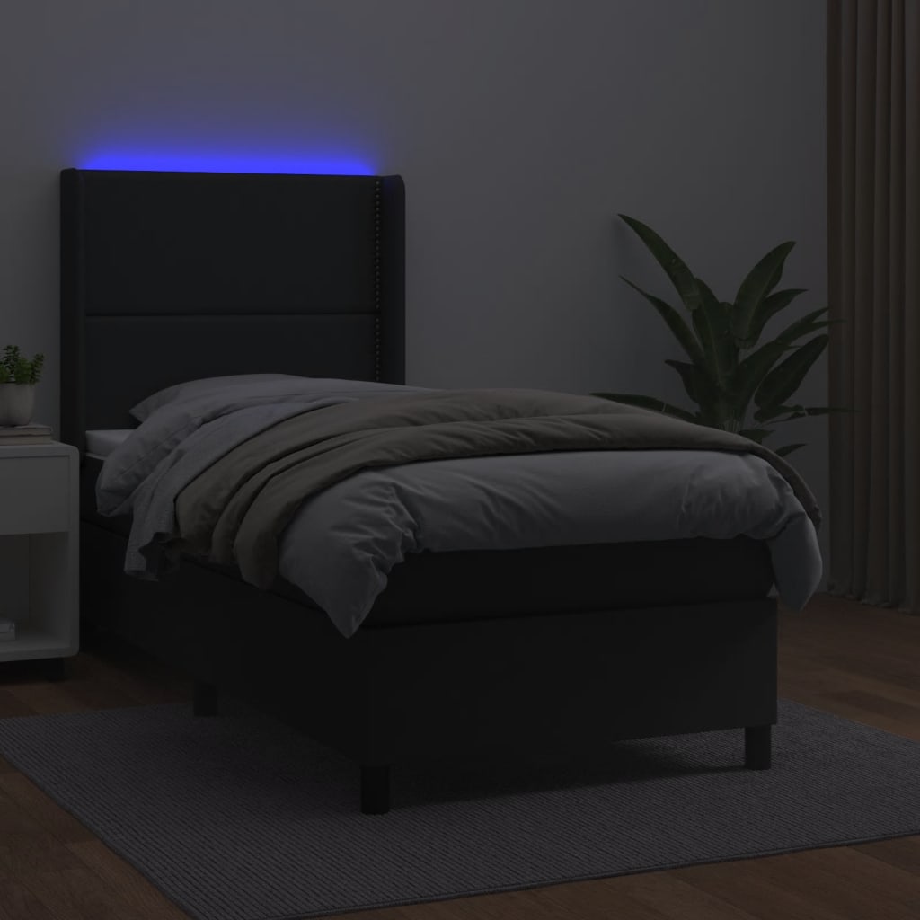 kontinentalseng med LED-lys 100x200 cm kunstlæder sort