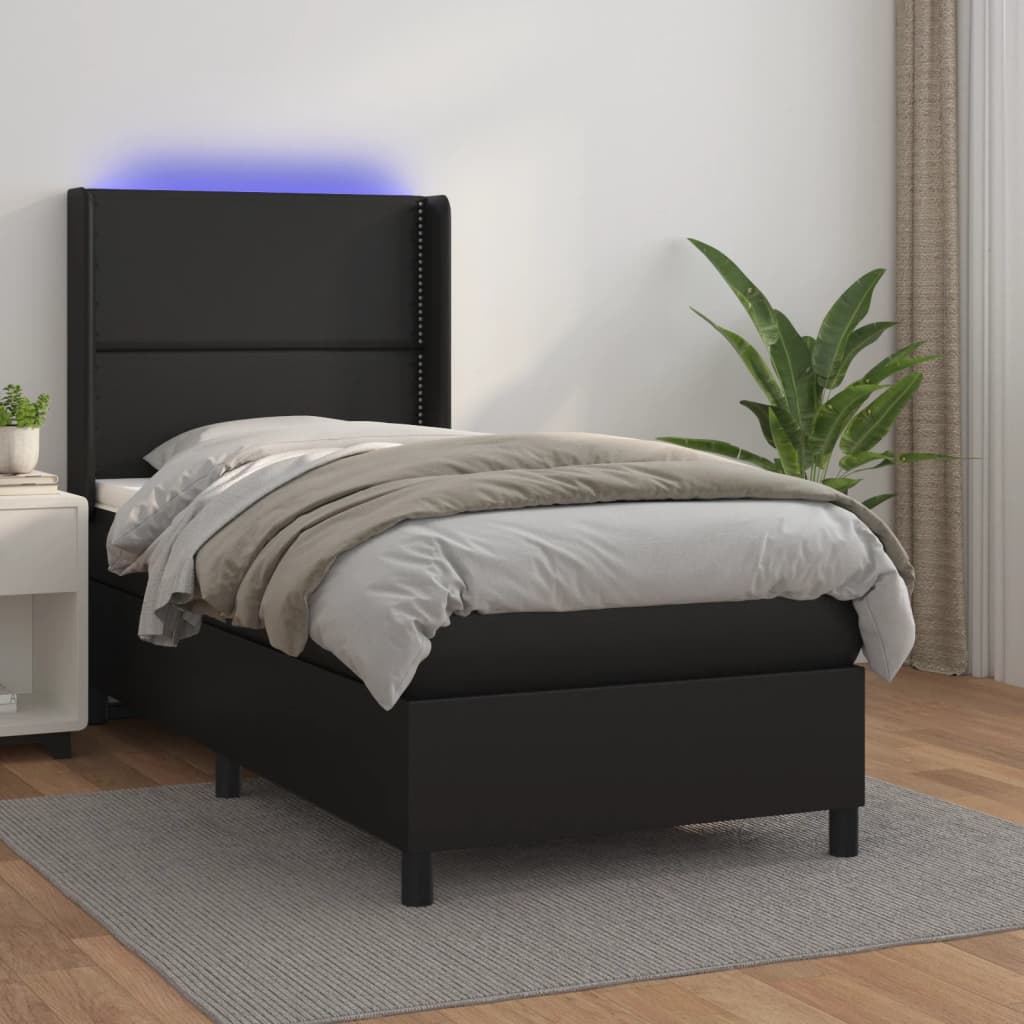 kontinentalseng med LED-lys 100x200 cm kunstlæder sort