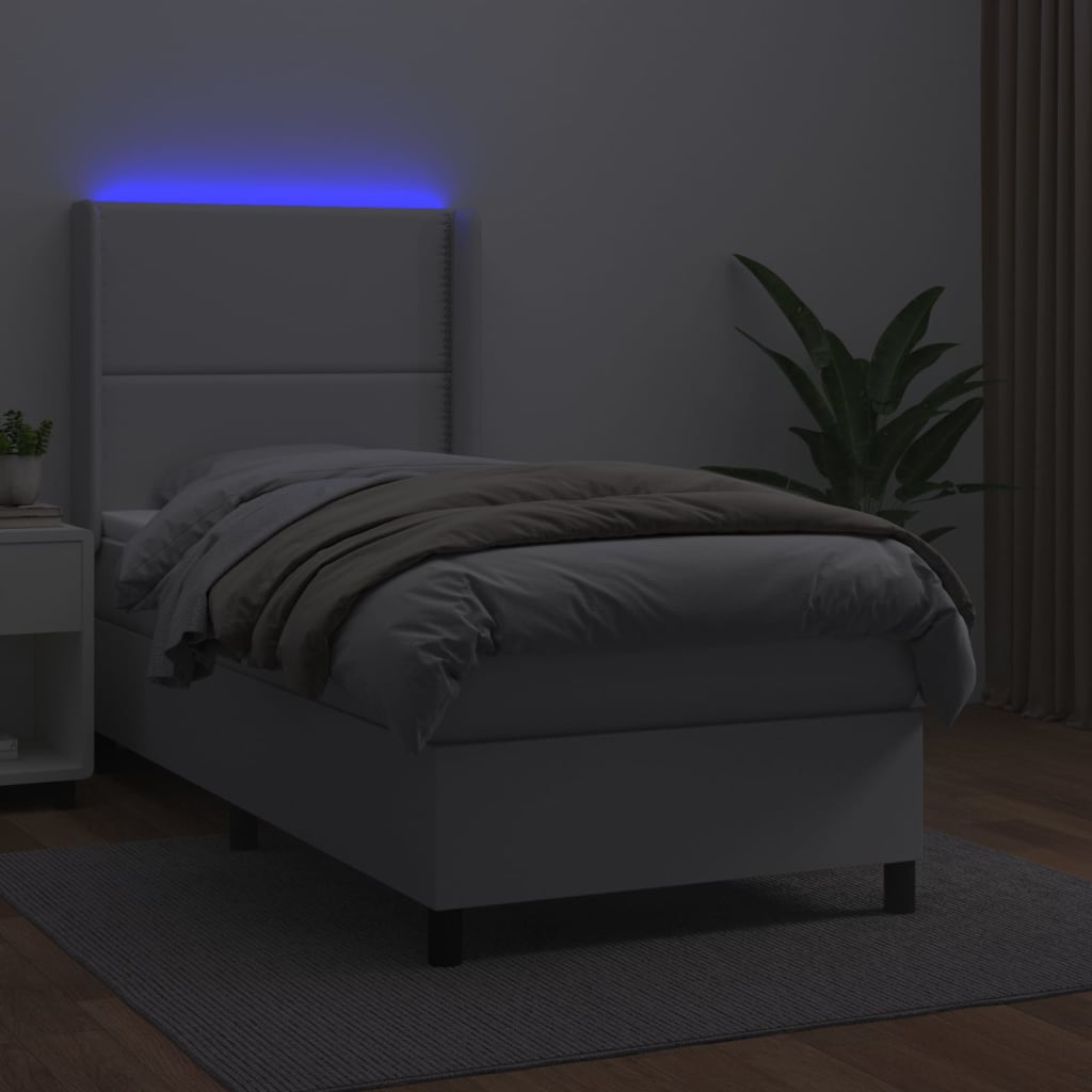kontinentalseng med LED-lys 100x200 cm kunstlæder hvid