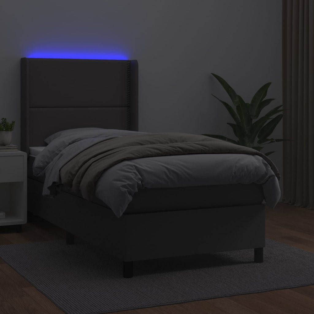 kontinentalseng med LED-lys 100x200 cm kunstlæder grå