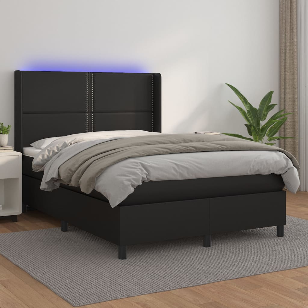 kontinentalseng med LED-lys 140x190 cm kunstlæder sort